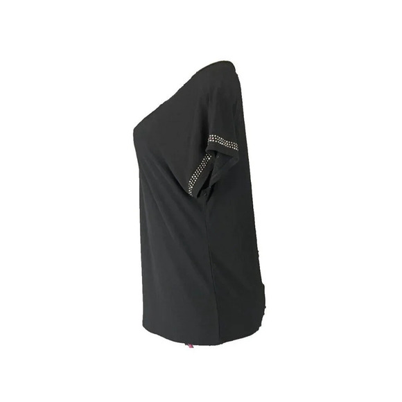 Diana Belle XL Black Caged Neckline Studded Accent Short Dolman Sleeve Top - Picture 3 of 6